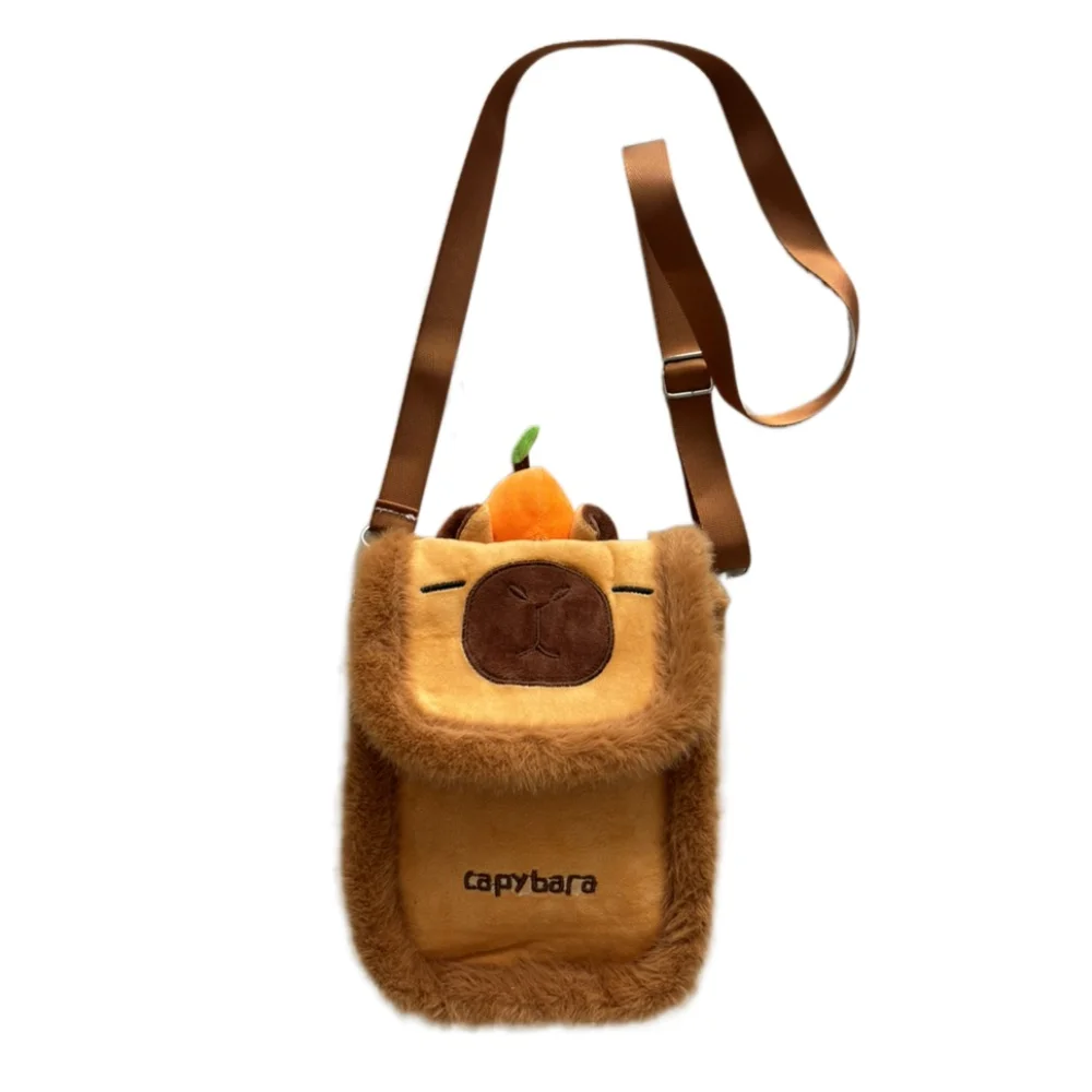 Plush Capybara Crossbody Bag Adjustable Large Capacity Shoulder Backpack Three-dimensional Shape with Shoulder Strap