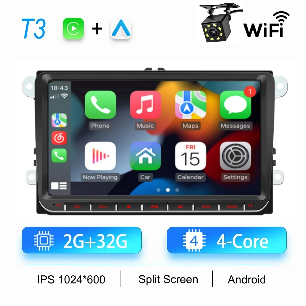 2Din Autoradio Android voor Volkswagen Golf 5 6 Polo Passat B6 B7 CC Skoda Jetta Universele Multimedia Carplay Wifi GPS Navigatie