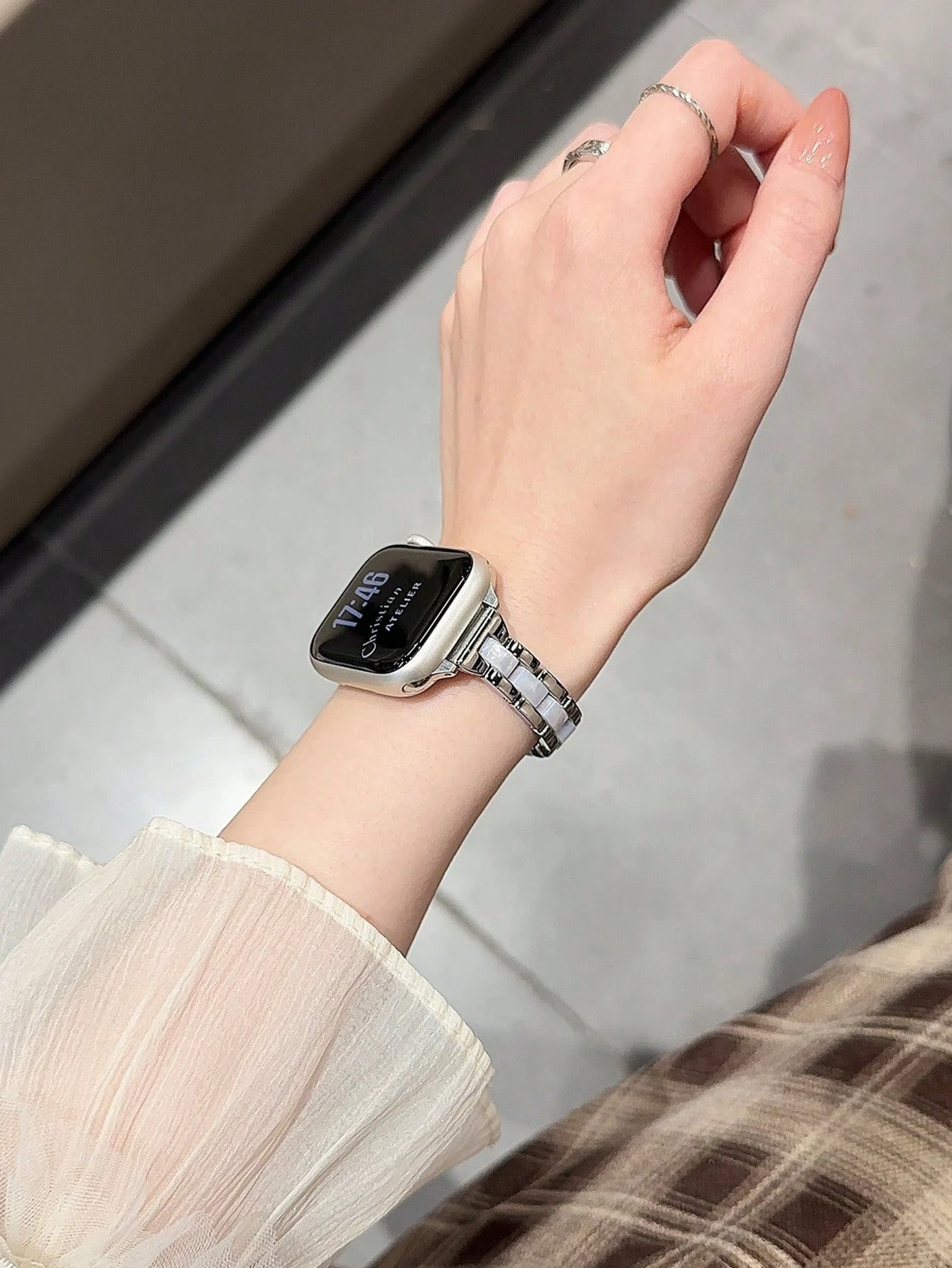 رقيقة معدنية الراتنج حزام ل سوار ساعة يد آبل 45 مللي متر 41 40 44 38 42 46 Ultra2 49 مللي متر النساء سوار iWatch سلسلة 10 9 8 7 SE 6 5 4 #4