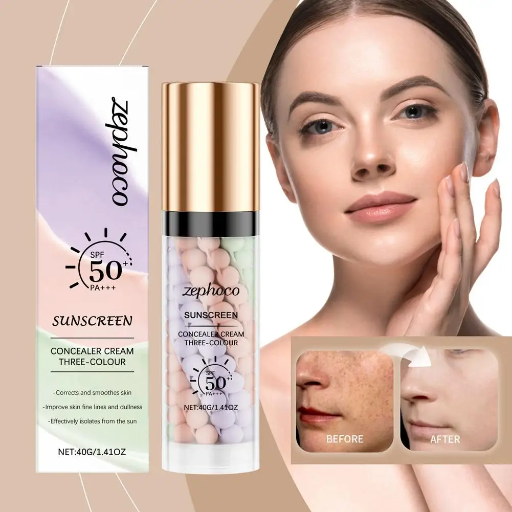 3-color Rainbow Sunscreen Isolation Cream Invisible SPF50 Skin Foundation Pore Moisturizing Hydrating Face Primer Brighting R0K3