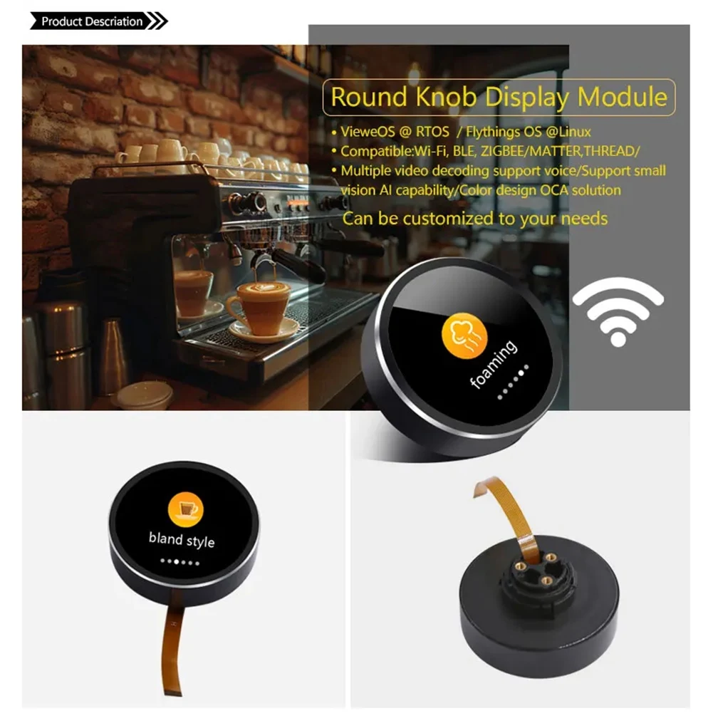 

RISEN ESP32 S3 LVGL Development Board 1.5-Inch 466x466 Circular OLED Touch Knob Display Screen with Wifi Bluetooth Silver