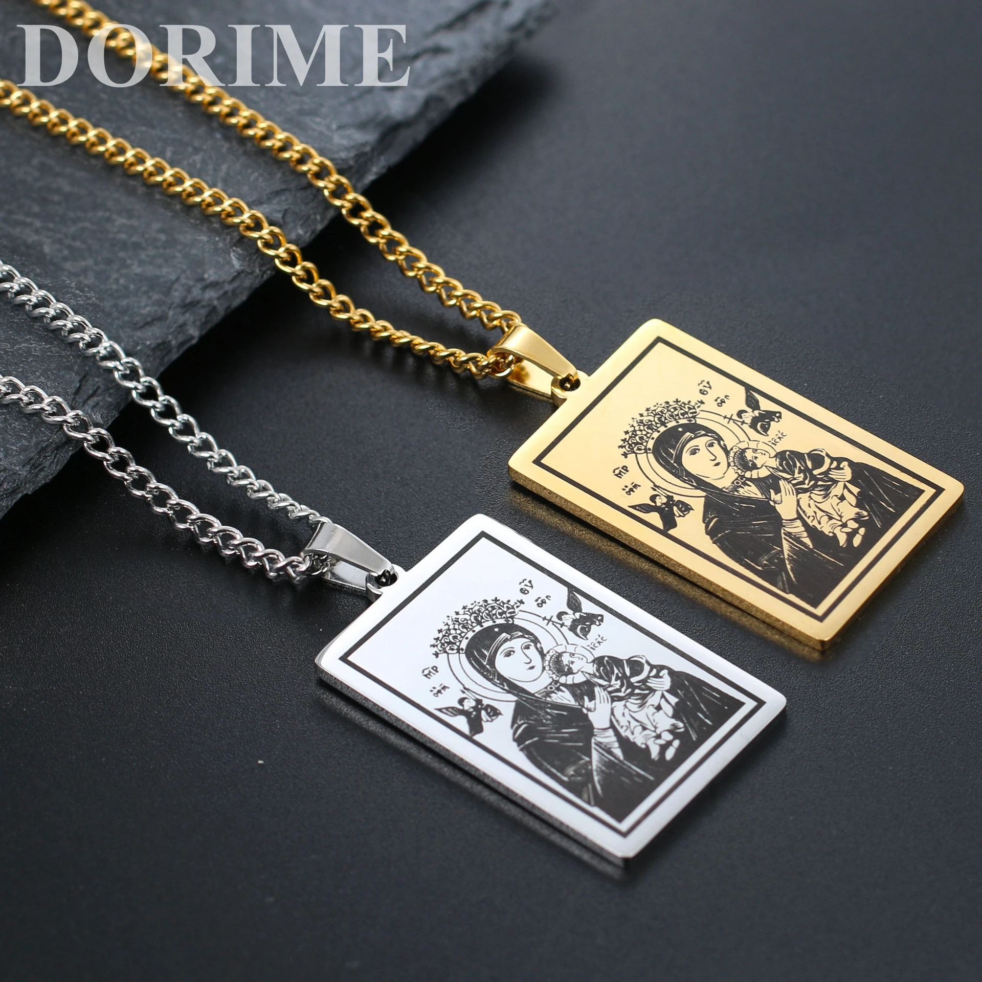 

DOREMI Collier ожерелье Gold Plated Virgin Mary Necklace Stainless Steel Jewelry Engraved Letters Name Necklace For Women Gift