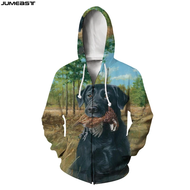 Jumeast Men's Jacket Women's Hoodies Dog Hunting Hunter Duck Oversized Zipper Coat Streetwear Pullover Spring Autumn Tracksuit