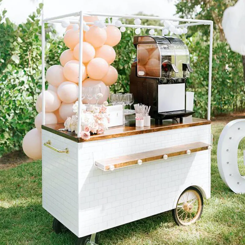 Custom White Fiberglass Candy Display Cart with Wheels Wedding Party Birthday Events Snack Food Storage Cart