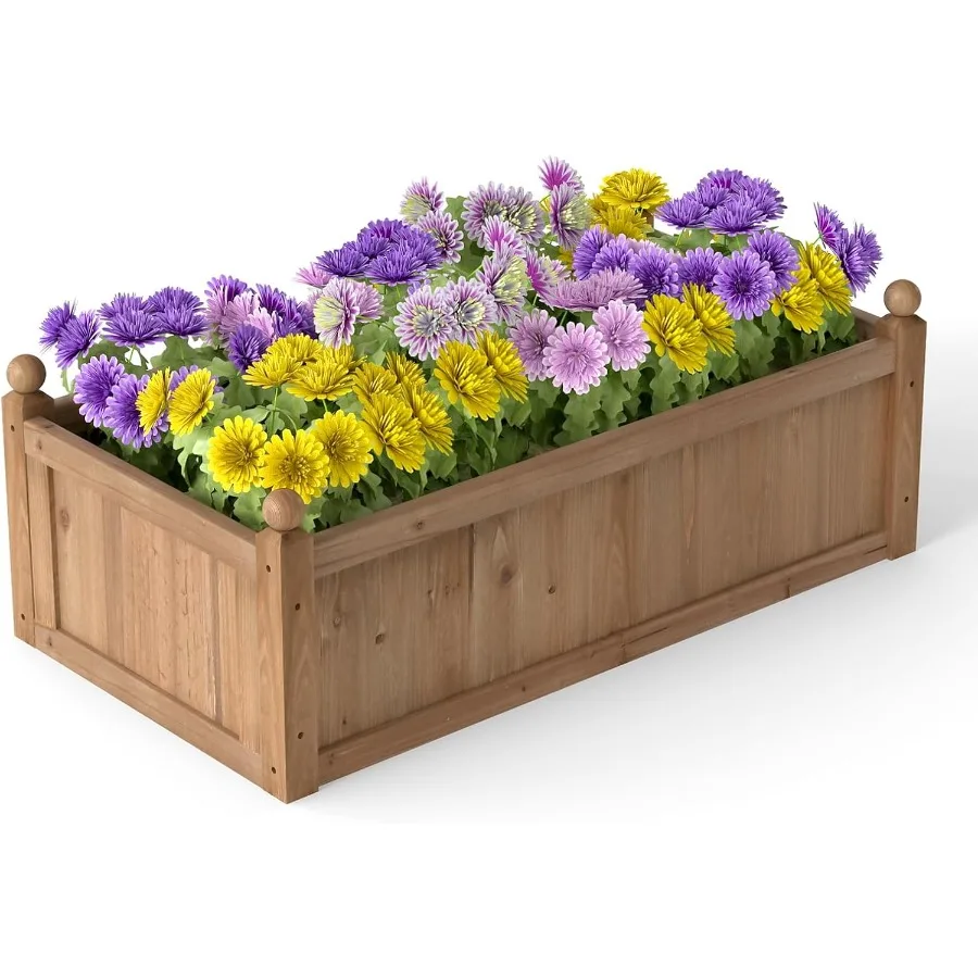 

Wood Raised Garden Bed 46"x24"x16" Rectangular Planter Box w/Drainage Holes for Growing Vegetables Flowers Herbs Fruits Easy As