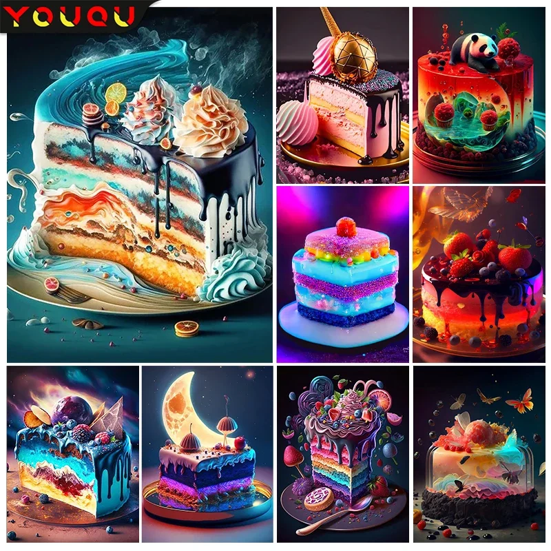 YOUQU Diamond Painting Cartoon Mosaic Picture Dessert Cake DIY5D Diamond Embroidery Cross Stitch Decoration Holiday Gifts