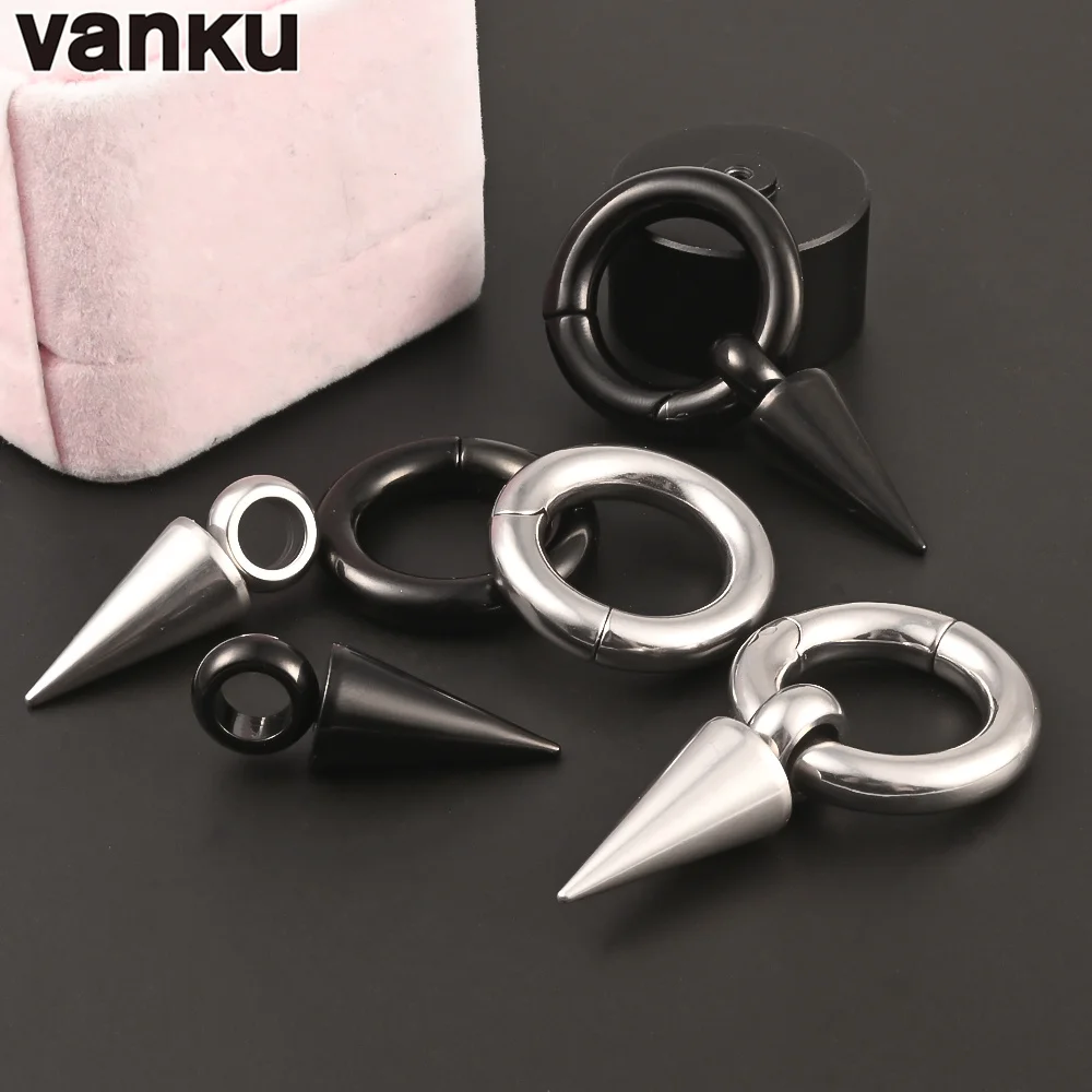 Vanku 2pc jednoduchý nerez ocel závěsný ostrý kužel magnetem ucho břemeno tělo piercing šperků náušnice expanders stretchers