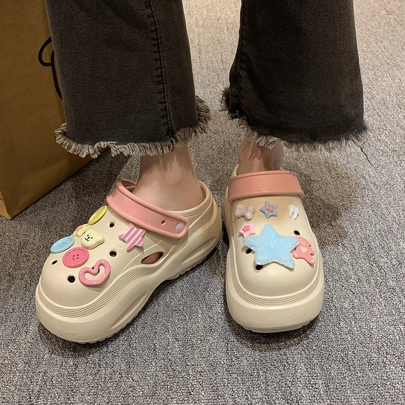 Heightened Hole Garden Shoes For Women Summer Sandals New DIY Hole Sandals Indoor Home Cute Thick Sole Anti Slip Slippers