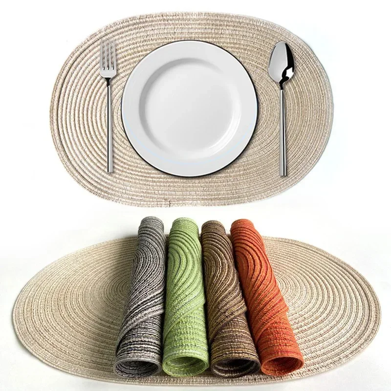 Boho Oval Round Placemat Decoration Farmhouse Cotton Woven Pad Table Mats Placemats Place Mat Dining Room Kitchen Tribal Folk