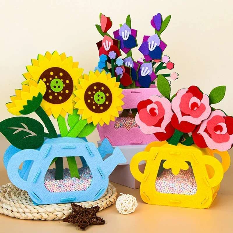 Diy brinquedos de flores montessori artes artesanato não-tecelagem vaso de flores brinquedos para crianças presentes educativos pré-escolares