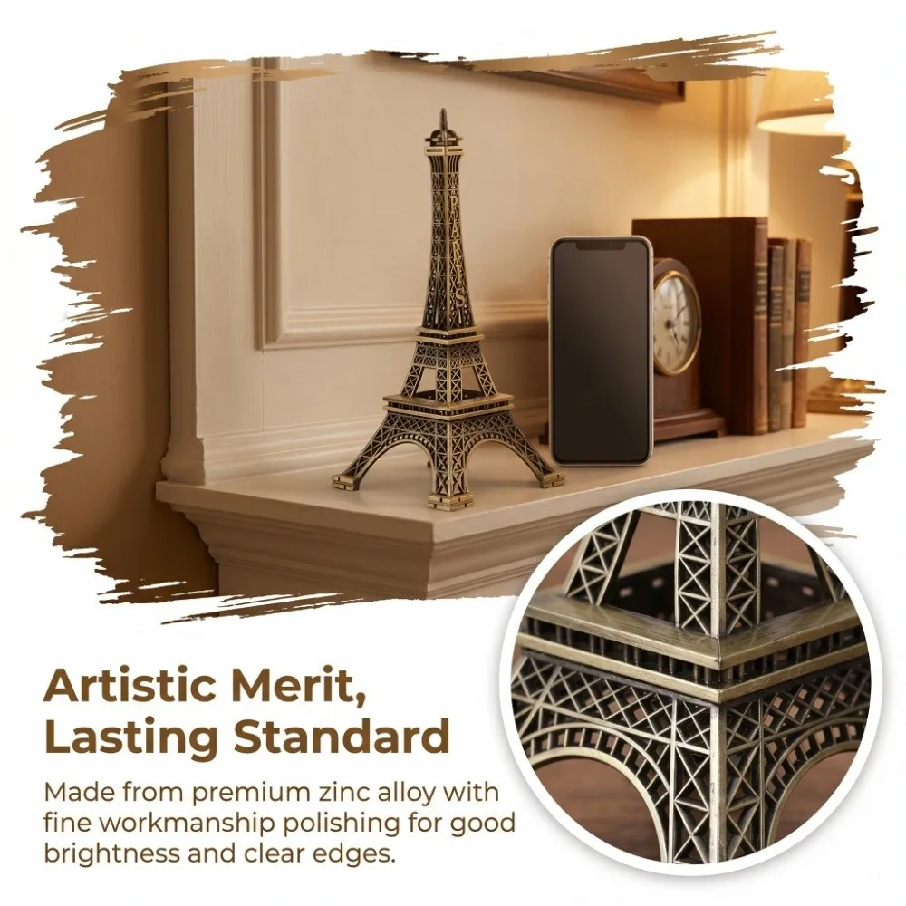 Bronze Tone Paris Eiffel Tower Figurine Statue Creative Exquisite Craft Building Model Miniature Replica Stylish