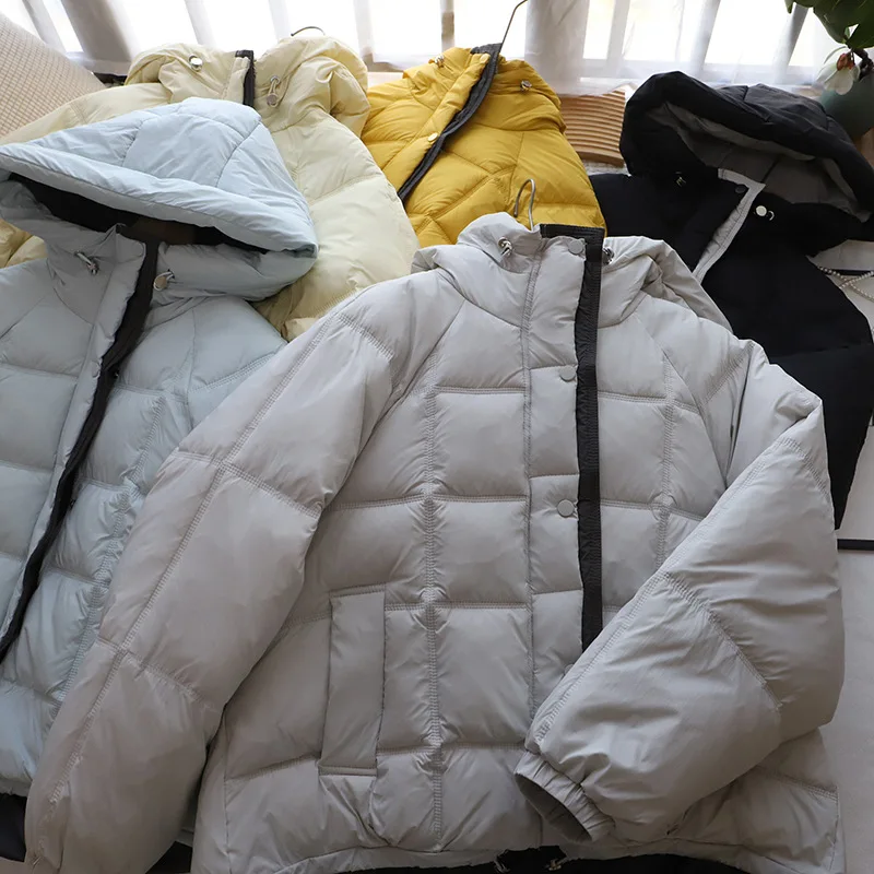 الكورية Sle Thiened مقنعين اللون بلو القطن Jaet المرأة شتاء جديد فضفاض الخبز Sle الدفء البوليستر محبوك معطف #2