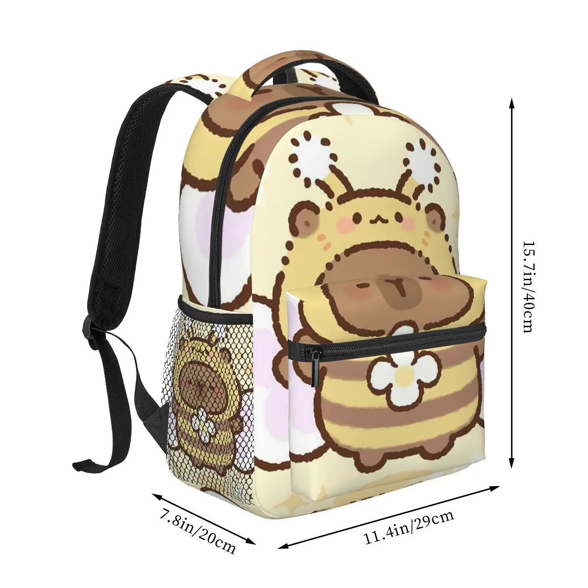 Bee And Capybara Bee Cappy Backpack Student Boys Girls BookBag Children School Bag Laptop Shoulder Bags for Men Women
