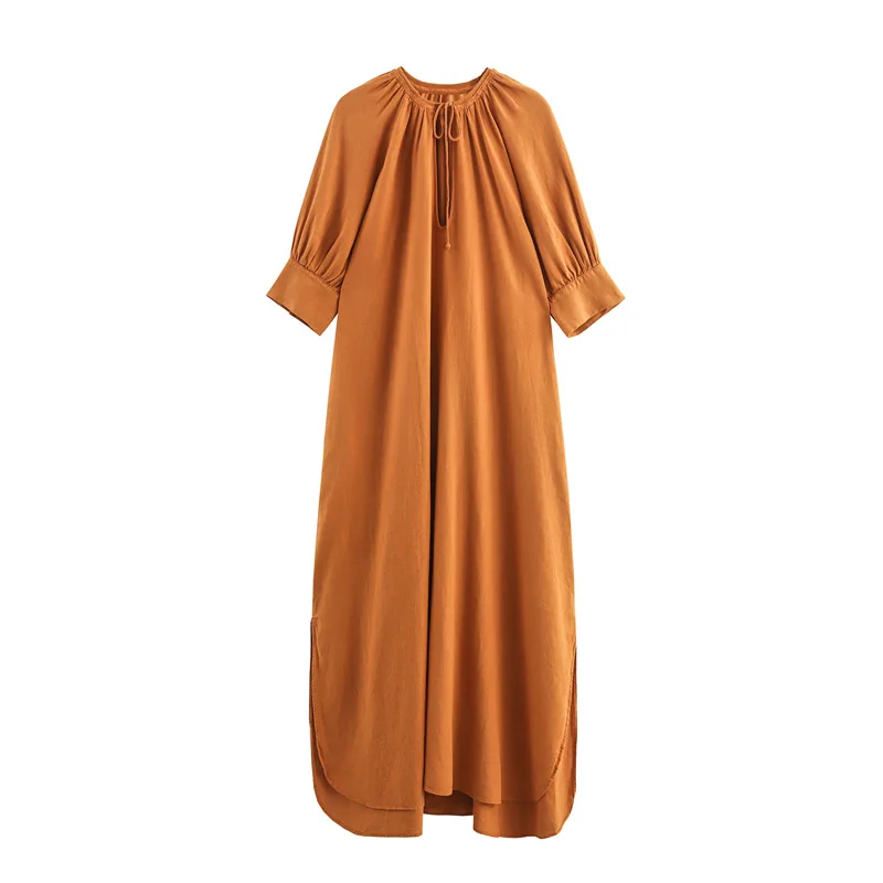 

Women's Casual V-neck Midi Dress Half Sleeve Pocket Dress 2025 Summer Fashion Simple Stylish Holiday Robe Women's Clothing