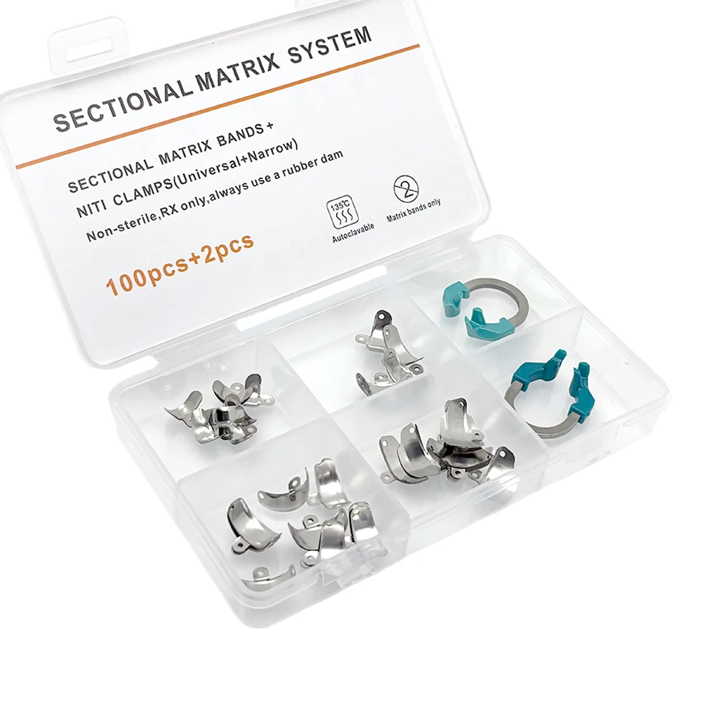 Dental Matrix Band Kit 102PCS with Nickel Titanium Clamps for Professional Restorative Dentistry Contoured Metal Matrices view 3