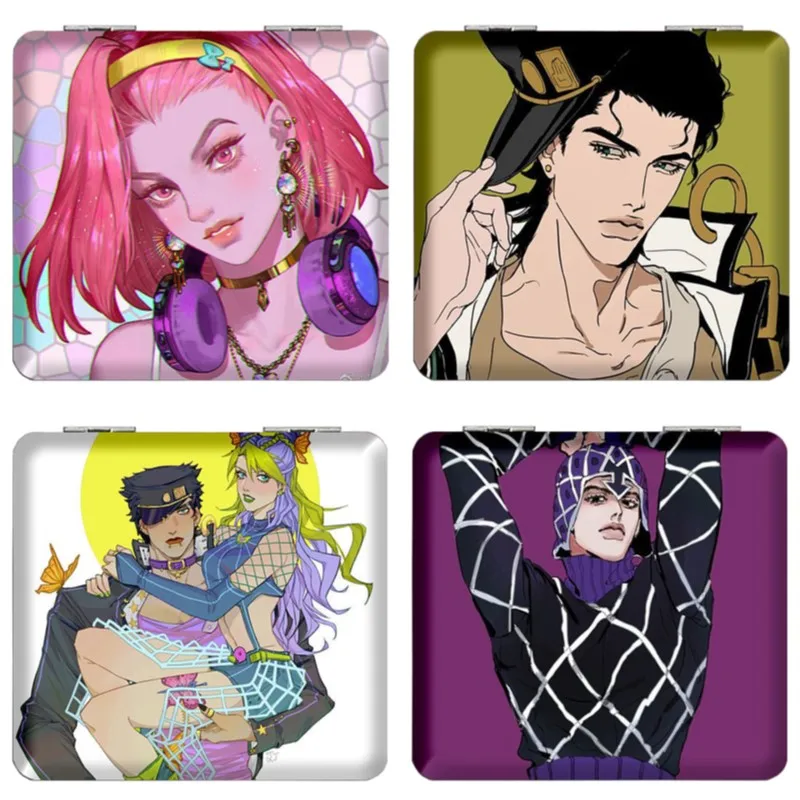 7×6cm JoJo's Bizarre Adventure, opvouwbare dubbelzijdige make-upspiegel, anime schattig, draagbaar reizen, mini, meisjes, vergrootglas, vierkant