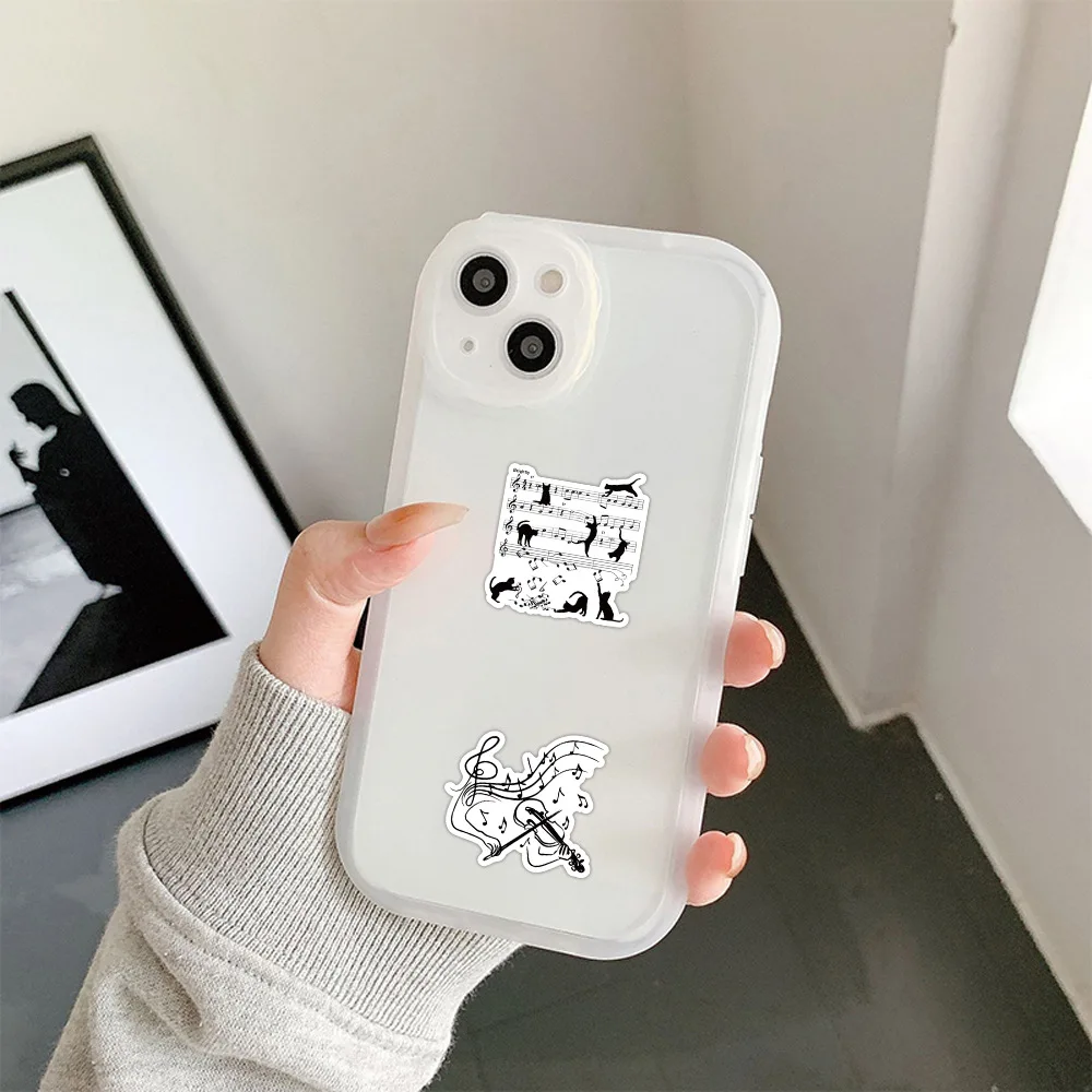 10/50PCS Black White Music Note Graffiti Sticker DIY Waterproof Piano Phone Case Laptop Guitar Car Bike Wall Graffiti Decals