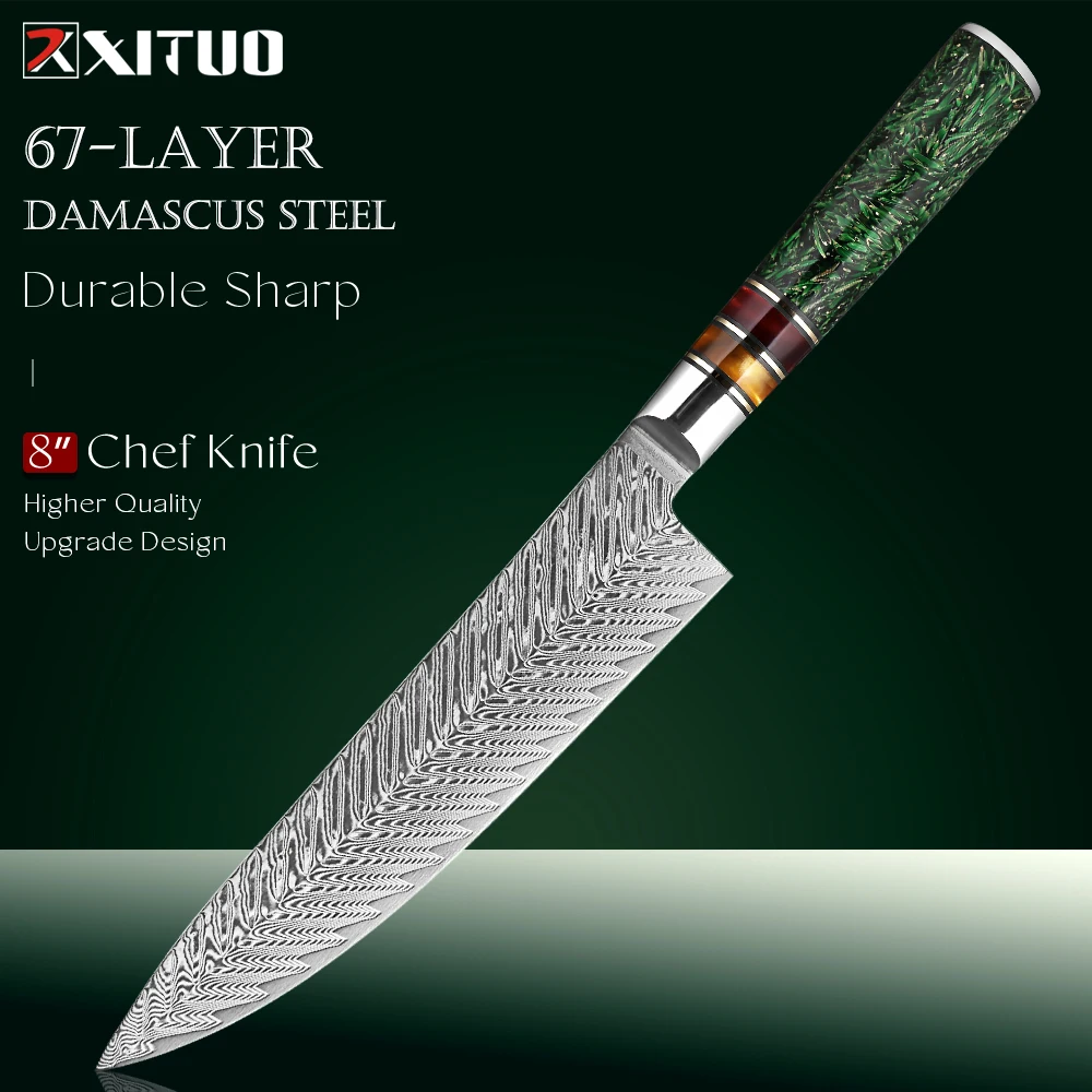 

XITUO Professional Chef Knife 8 inch - Sharp Kitchen Knife Damascus Steel Blade, Gyuto Knife Ergonomic Rice Husk Resin Handle