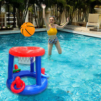 1pc Blue Inflatable Basketball Rack With Rings Toss Game Prop Swimming Pool Party Water Basketball Frames