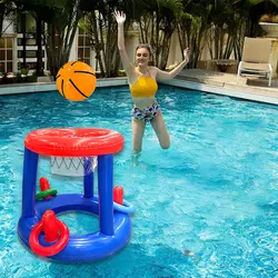 1pc Blue Inflatable Basketball Rack With Rings Toss Game Prop Swimming Pool Party Water Basketball Frames
