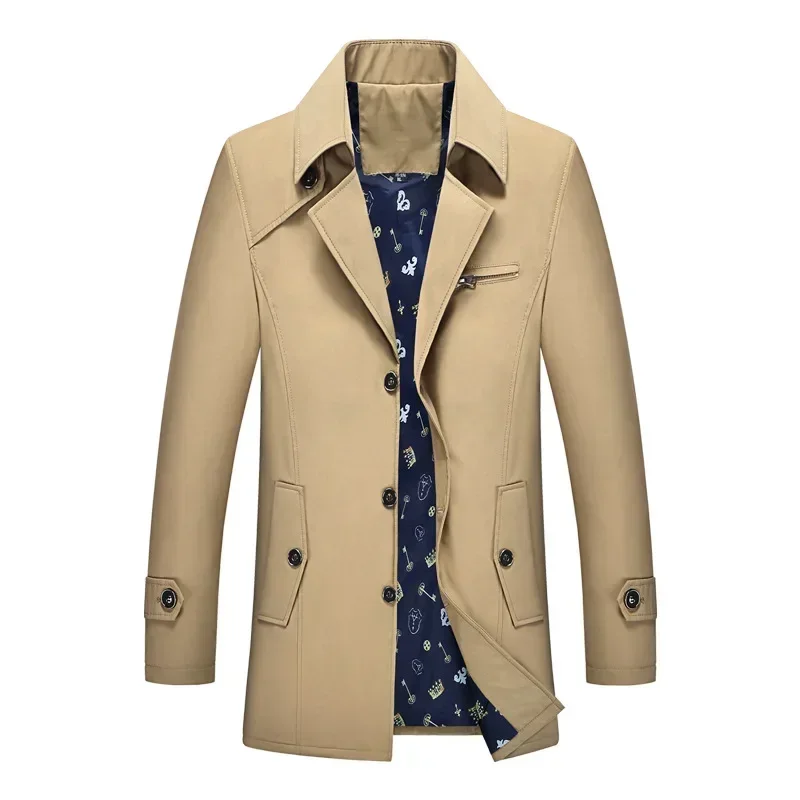 LIBIELIY Men's Spring And Autumn New Fashion Lapel Casual Trench Coat, Korean Version Of Medium And Long Business Single-breast