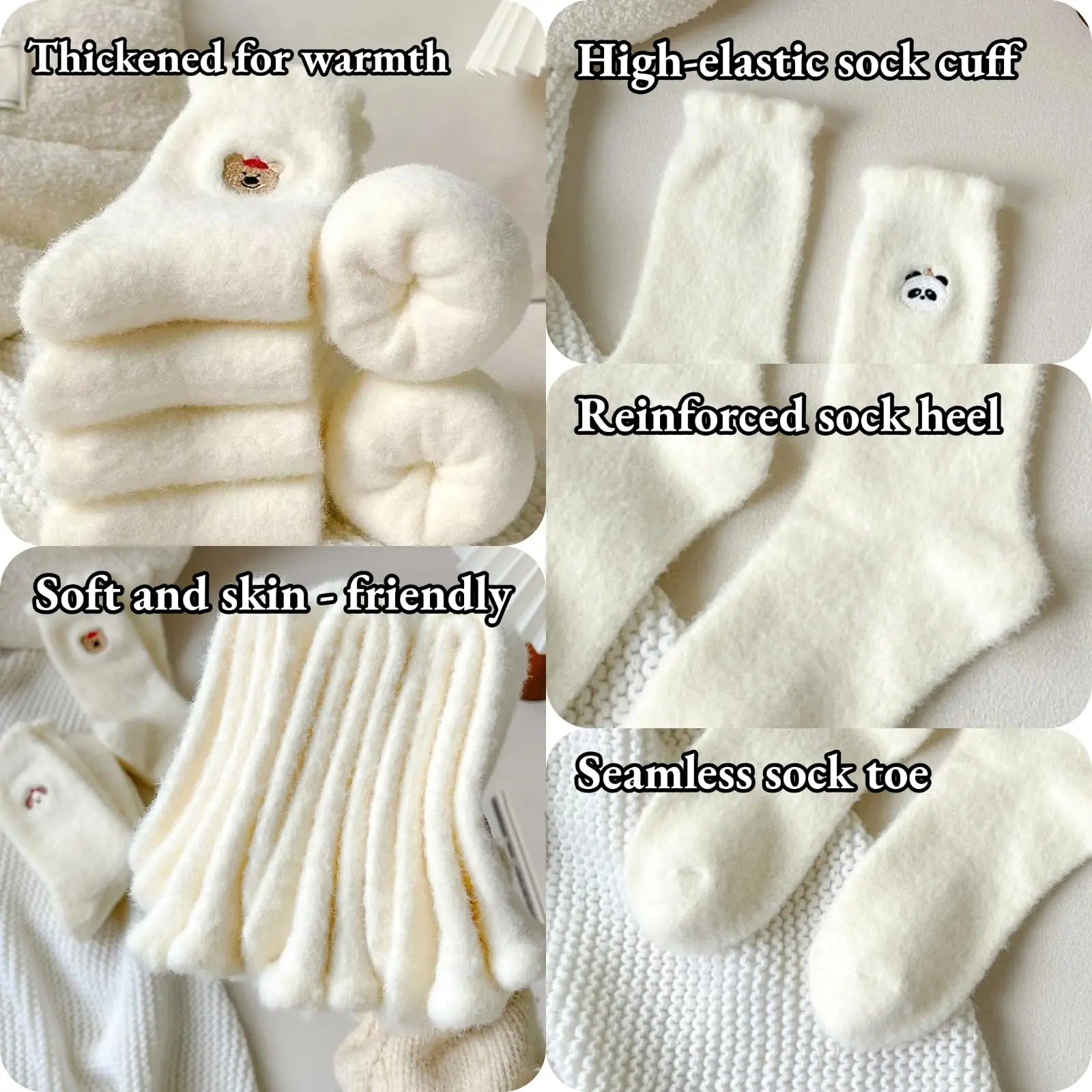 5 أزواج من الجوارب الغامضة للنساء، كارتون وجه مبتسم لطيف، جوارب منزلية مريحة من القطيفة، جوارب نوم قطيفة للغاية، جوارب لطيفة مريحة #3
