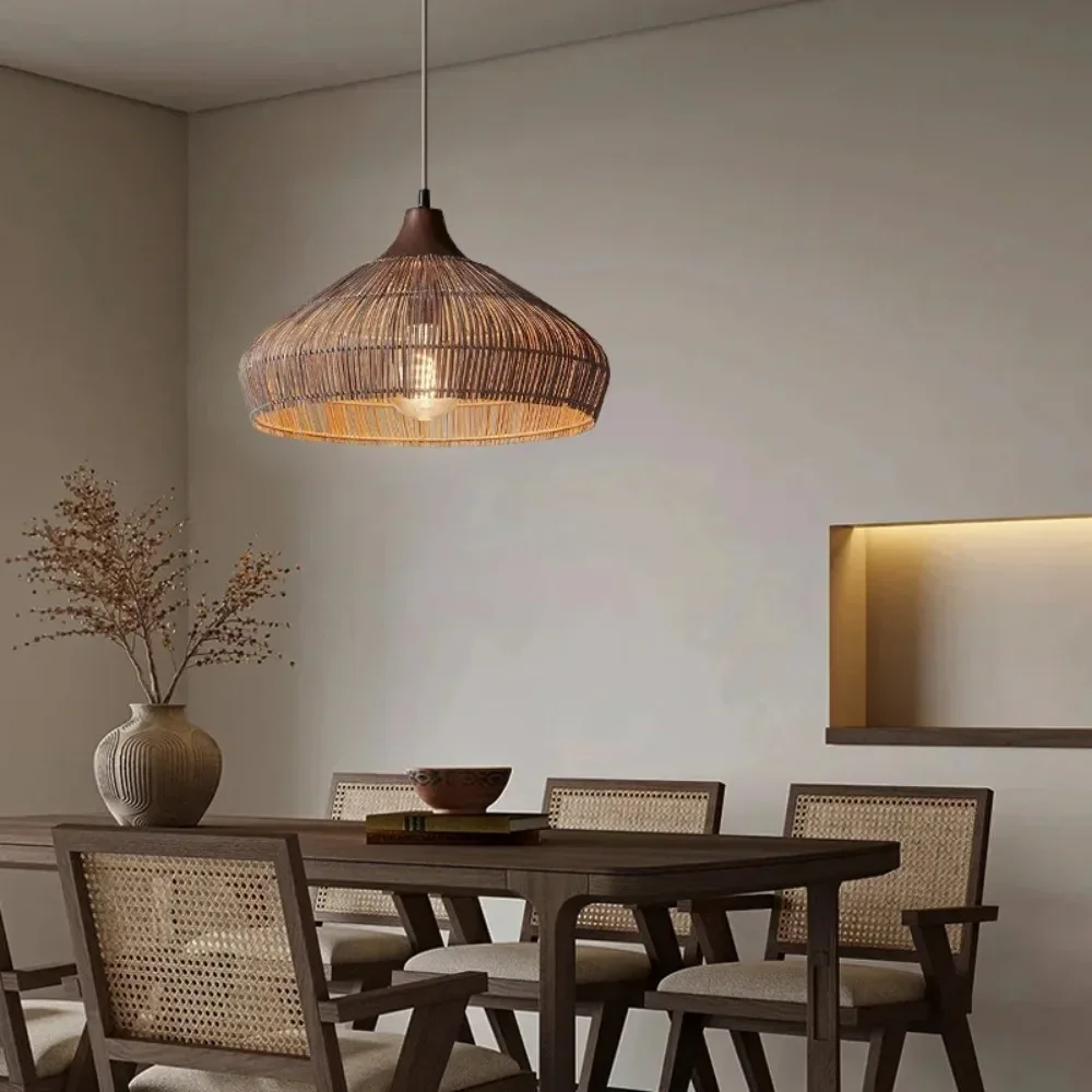 Retro Rattan Lampe handgemachte Pendelleuchten chinesischen Stil Loft Hanglamp Küche Leuchte Esszimmer Hängeleuchte