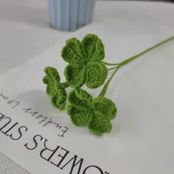 Hand-woven Four-leaf Clover Artificial Plants Complete Crochet Gift Vases DIY Flower Arrangements For Home Decor
