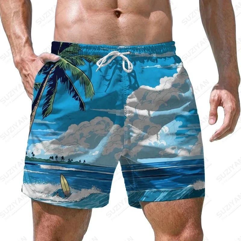 Sea Wave Pattern 3D Print Men's Shorts Quick Dry Swim Shorts Casual Beach Pants Oversized Sports Shorts Trend Men Clothing