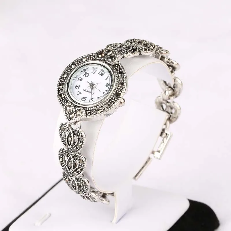 Mode-trend Böhmischen uhr frauen nachahmung Tibetischen silber vintage strass 26% kristall Armband liebe armband quarzuhr