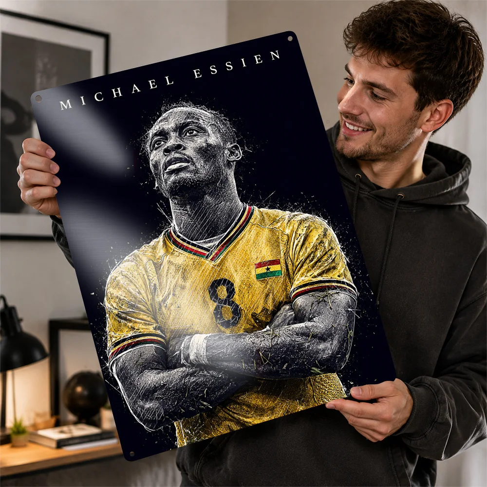 Michael Essien Football Textured Poster Customized Metal Tin Sign Club Legacy Style Wall Art Ideal For Office Or Collector Den