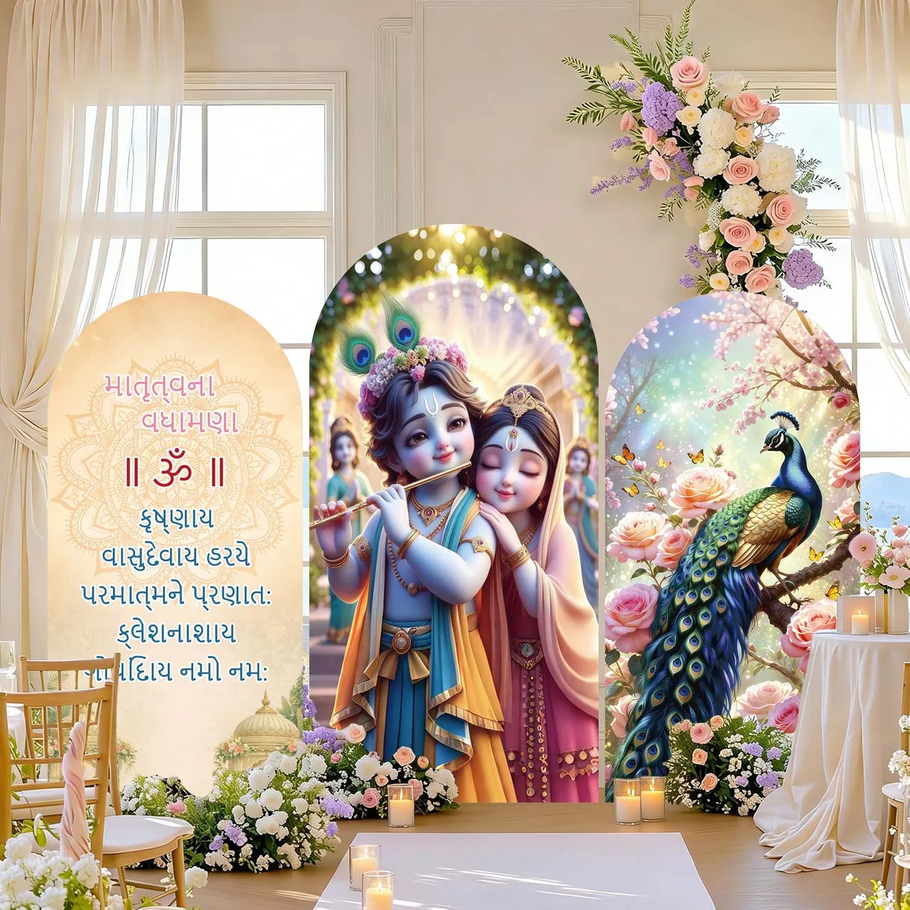 Mehofond Background Custom Name Yasodha and Krishna Peacock Kids Birthday Party Baby Shower Cover Chiara Arch Decor Backdrop
