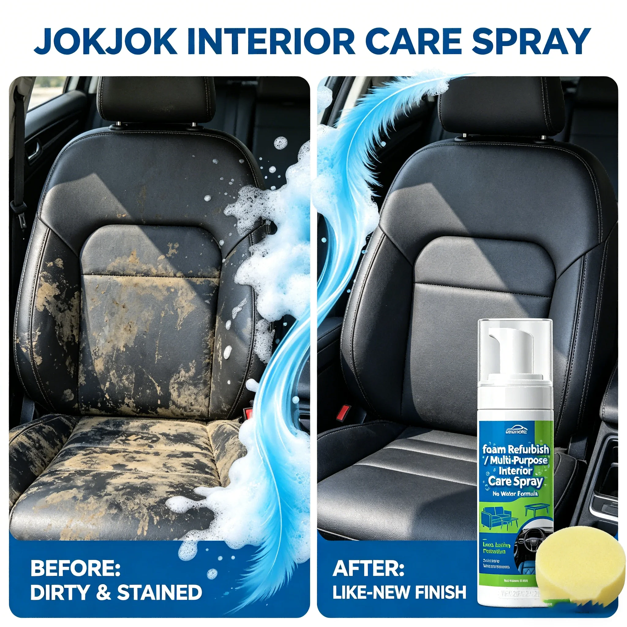 200ML Multi-Purpose Foam Refurbish Spray Wash-Free Car Interior & Home Furniture Cleaner Gentle Neutral Formula for PU Leather F