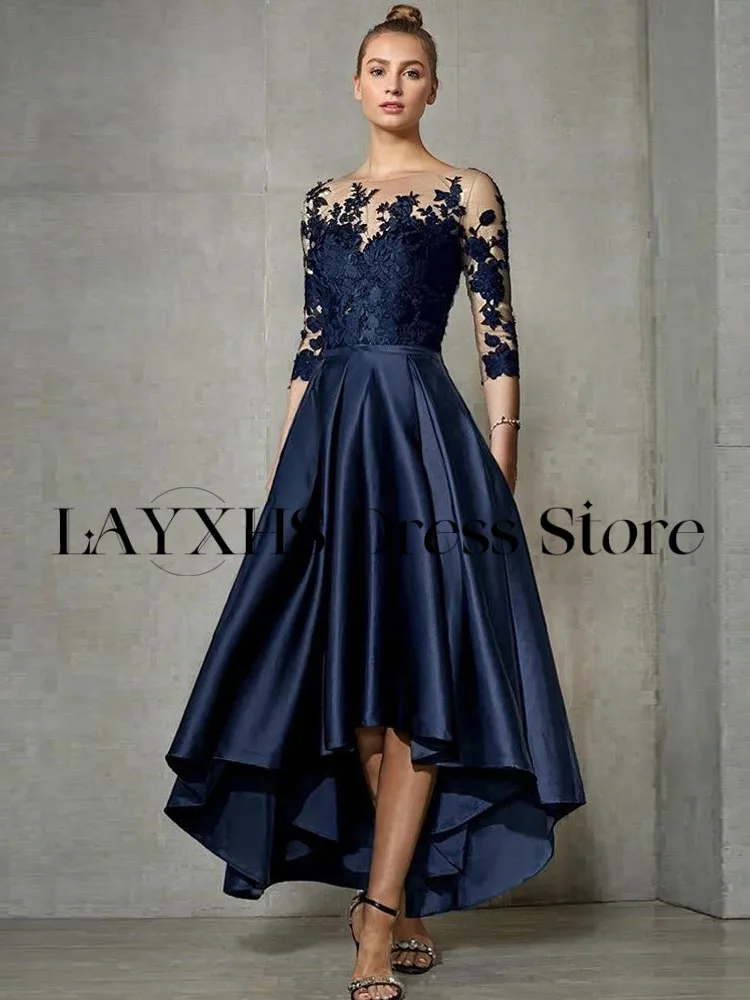 LAYXHS คลาสสิก O-คอลูกไม้ชุดเจ้าสาว A-Line 3/4 แขนชุดแม่ที่กําหนดเอง FBستانة