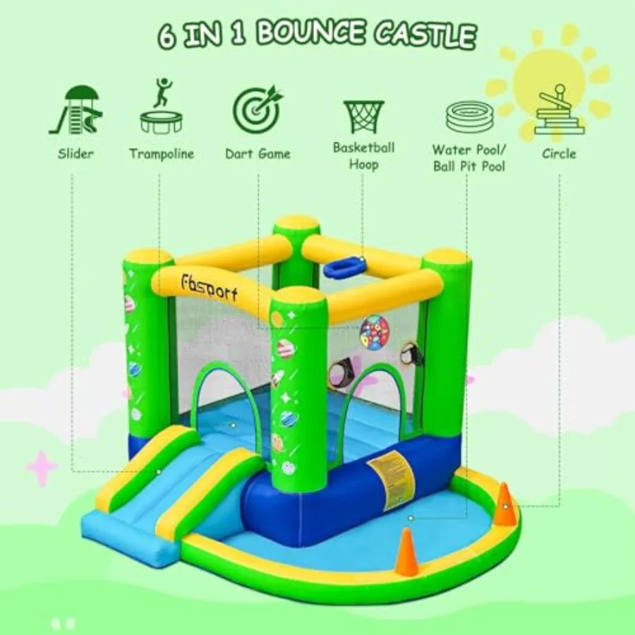 Iatable Bounce House, Bounce Castle Slide for Indoor Outdoor, Toddler Baby Jumper Bouncer, Jumping Bouncy House with Blower, Ba