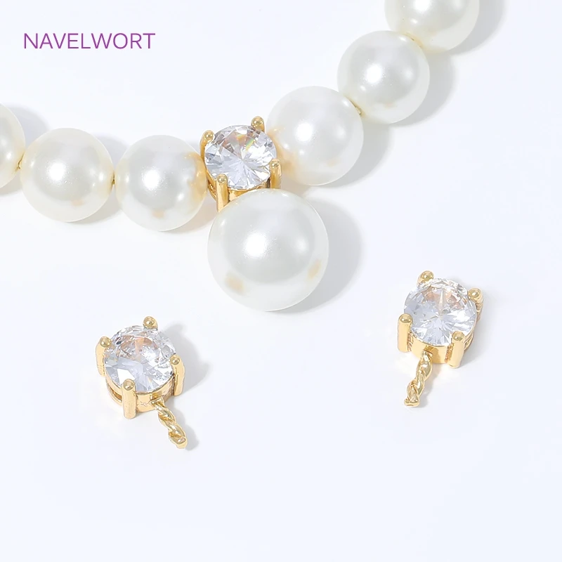 2/4Pcs 18K Gold Plated Pendants Bail with Pearl Mounting Accessories,Inlaid Zircon Bail Holder For Pendant,DIY Necklace Findings