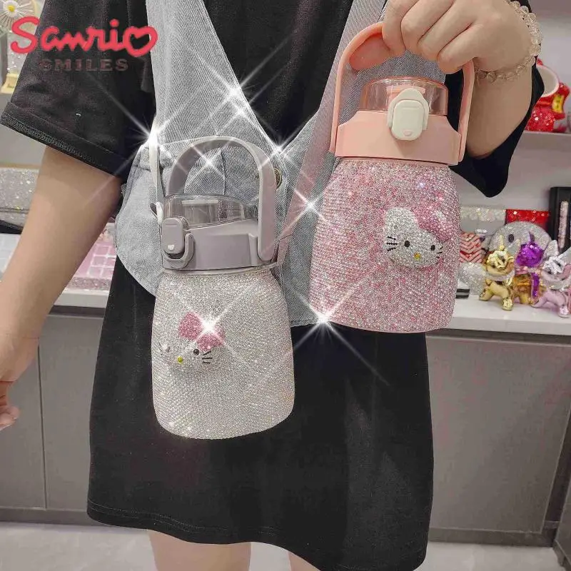 

Kawaii Sanrio Y2K аниме Алмазная серия Hello Kitty большая кружка с животом Hottie мультяшный портативный большой емкости чайник подарок для девочки Ss304
