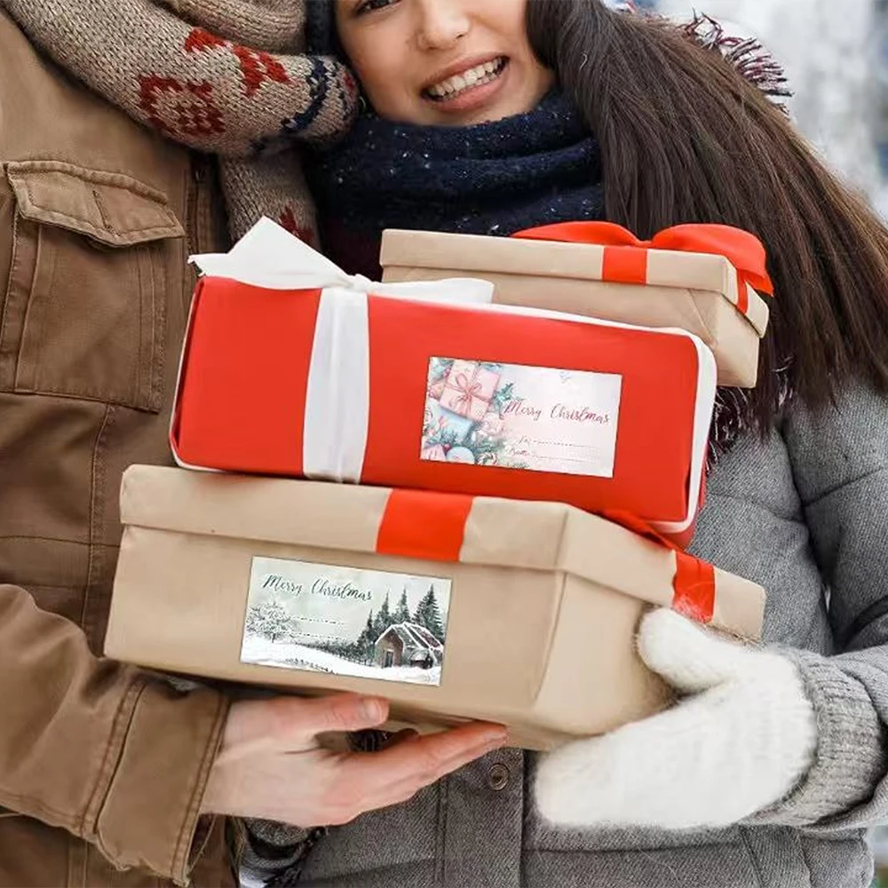 210 ملصقات/لفة عتيقة 6 ملصقات هدايا عيد الميلاد بنمط مختلف، ملصقات حقيبة ورقية، ملصقات إغلاق، ملصقات الاسم ديكور عيد الميلاد #2