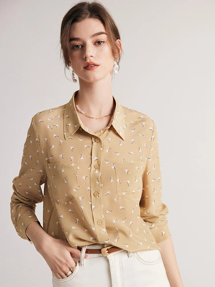 SuyaDream, Women Printed Shirts, 100%Real Silk, Chest Pocket, Single Breasted Chic Blouses, 2024 Spring Summer Office Lady Top