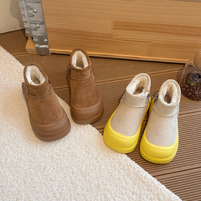 

2025 Newest Winter Children Snow Suede Leather Boots Keep Warm Plush Teenage Boys Shoes Non-slip Fashion Baby Girls Boots