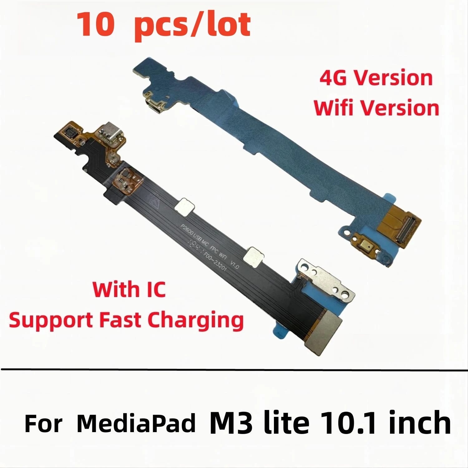 Carte de connecteur de chargeur USB S6, port de charge, câble flexible pour Huawei MediaPad M3 Lite, 10.1 pouces, lot de 10 pièces