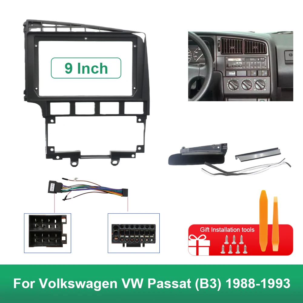 

9 inch Car Fascia Radio Panel for Volkswagen VW Passat (B3) 1988-1993 Facia Dash Kit Trim Adapter Bezel Console GPS Plate Cover