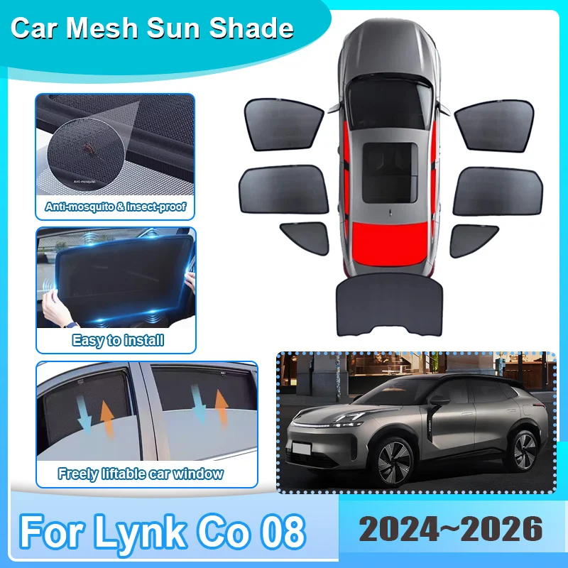 Car Window Sun Shade For Lynk Co 08 2024 2025 2026 Visor Mesh UV Protection Privacy Windshield Frame Curtain Auto Accessories