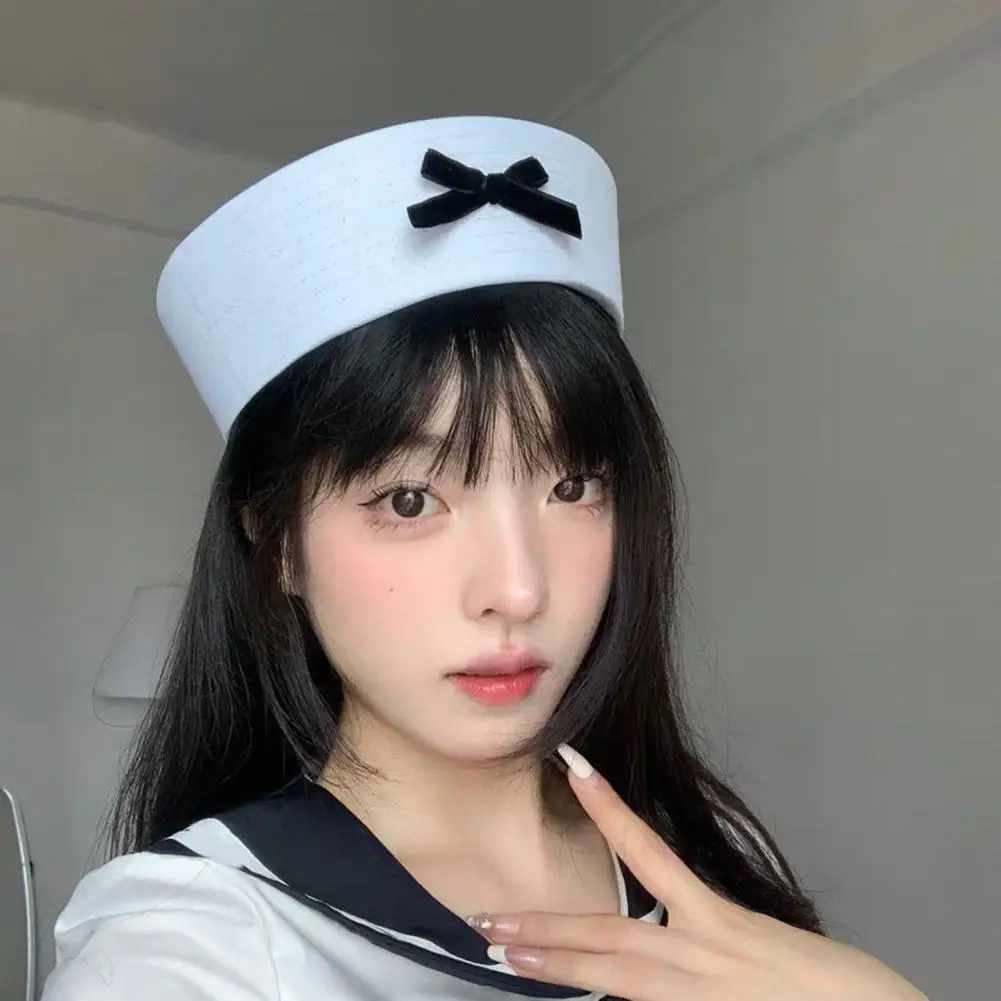 Navy Hat Sweet Girl Party Sailor Hat with Bow Decor Lightweight Washable Navy Cap for Cosplay Jk Beret Dome Style Navy Sun Hat