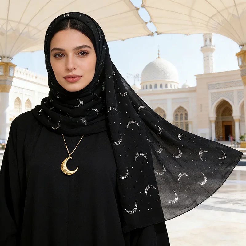 

Новый роскошный шифоновый платок с этническим узором и стразами в виде луны, 26 цветов, дышащий и не душный, 70x170 см, длинный шарф, мусульманский модный хиджаб