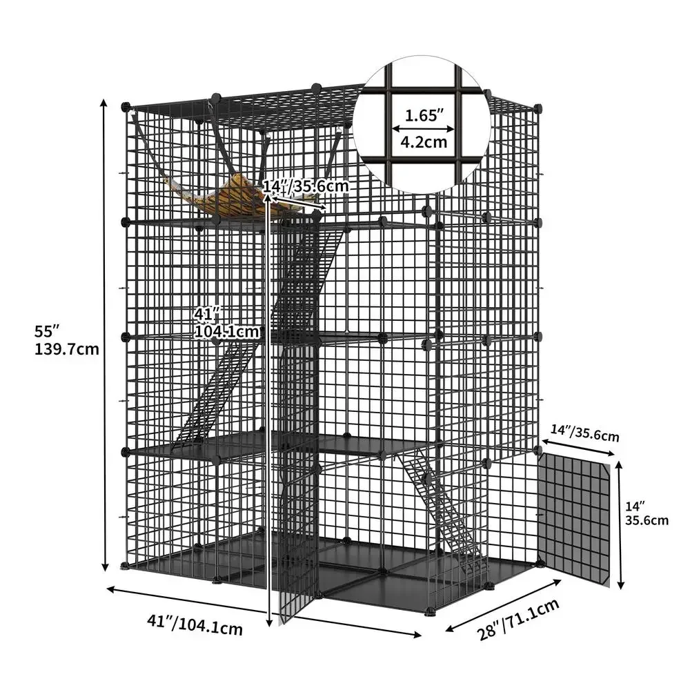 Cat Cage with Hammock DIY Large Metal Wire Cat Kennel Easy Assembly Spacious Catio Multi-Cat Homes