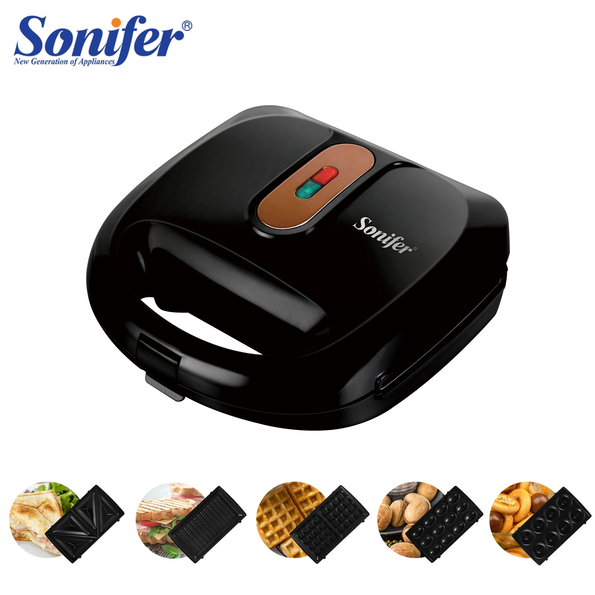 Electric Waffle Maker 5 In 1 Sandwich Maker Cooking Kitchen Appliances Breakfast Waffles Machine Non-stick Iron Pan Sonifer