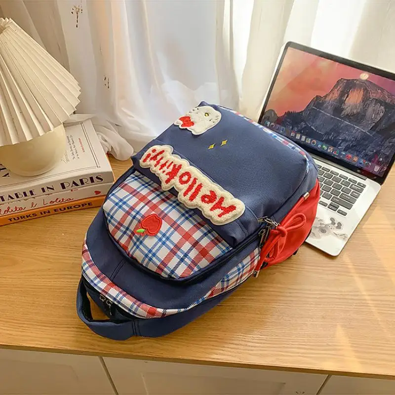 جديد ريترو شبكة تصميم الكرتون مرحبا كيتي عالية السعة على ظهره مقاوم للماء حقيبة مدرسية تفتيح العبء موضة مهرجان هدية