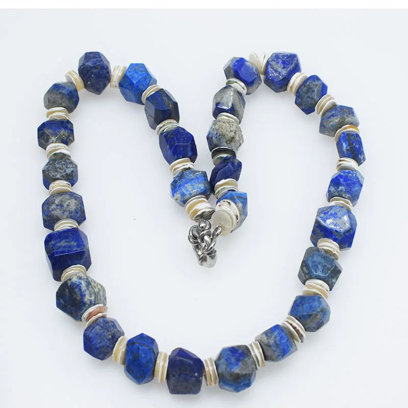 

Lapis blue and shell faceted baroque necklace 50cm wholesale nature jewelry beads