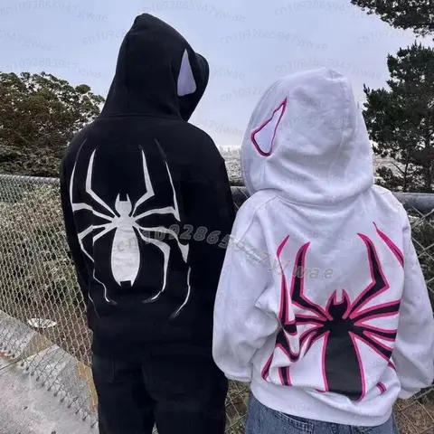 Automne et hiver 2026, sweat à capuche pour femmes, mode Harajuku, manteau surdimensionné Y2k, sweat à capuche unisexe à imprimé araignée.